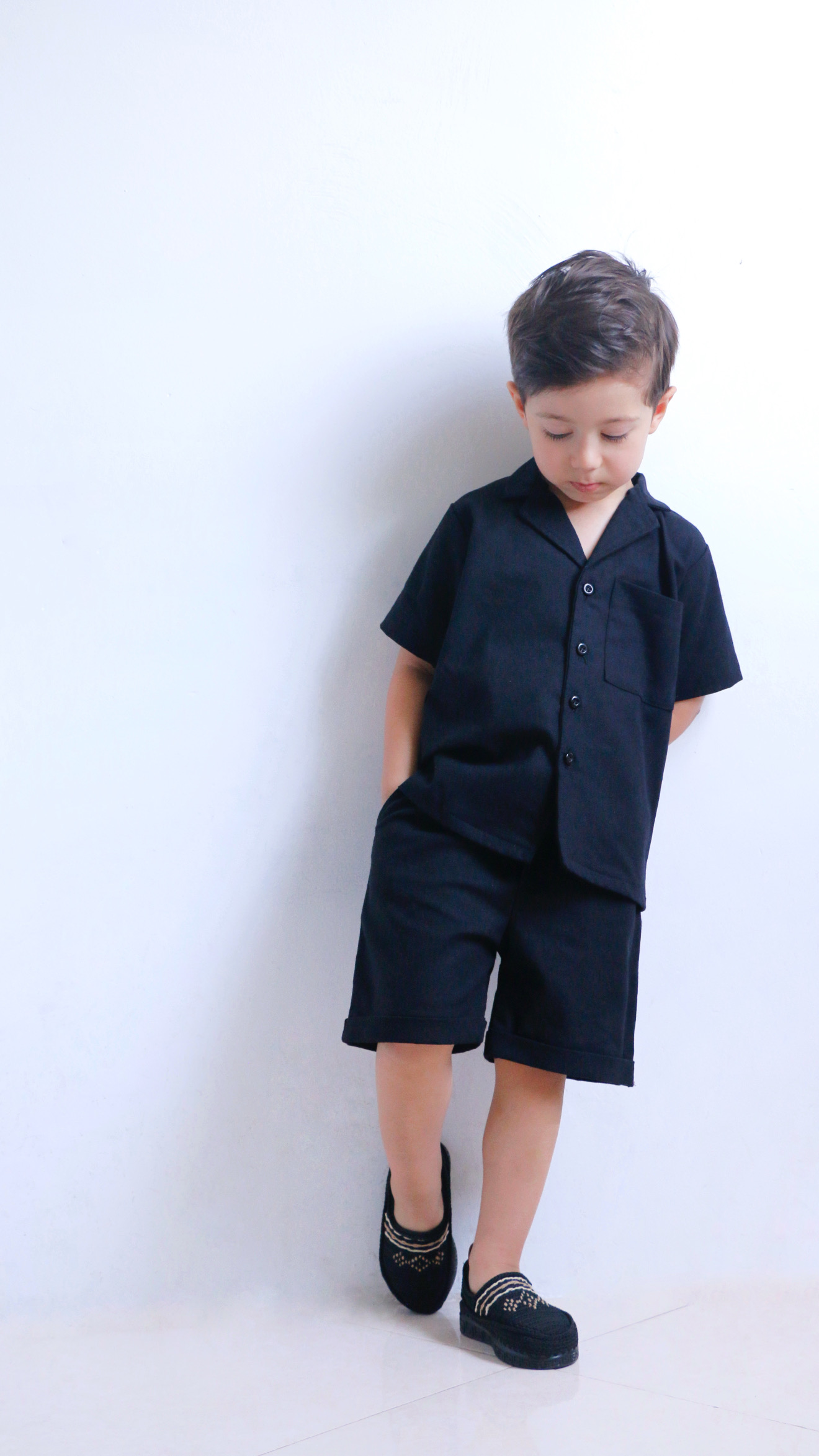 ست لباس مشکی لینن بچگانه یقه انگلیسی